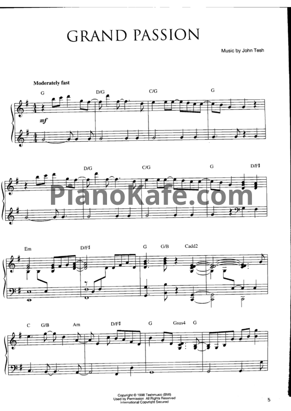 Ноты John Tesh - Grand passion - PianoKafe.com