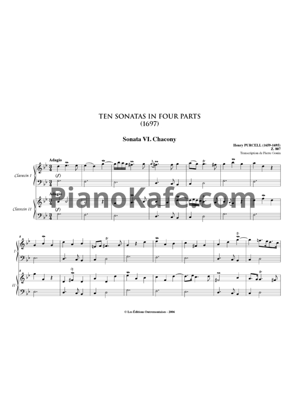 Ноты Генри Пёрселл - Соната в четырех частях №6 соль минор (Z 807) - PianoKafe.com