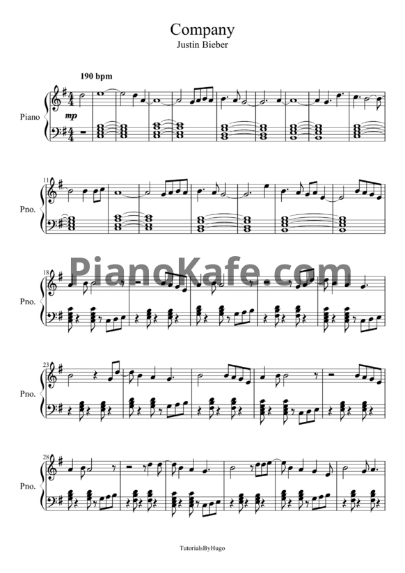 Ноты Justin Bieber - Company - PianoKafe.com