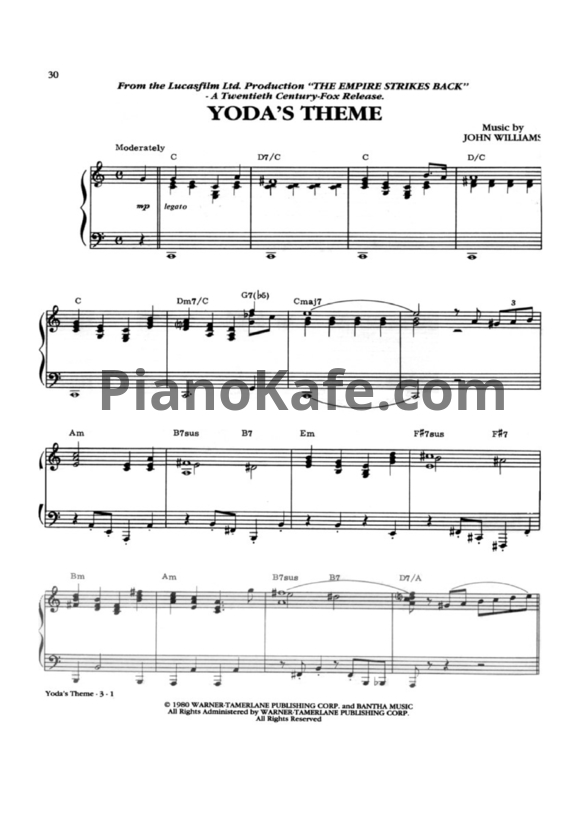 Ноты John Williams - Yoda's theme  - PianoKafe.com