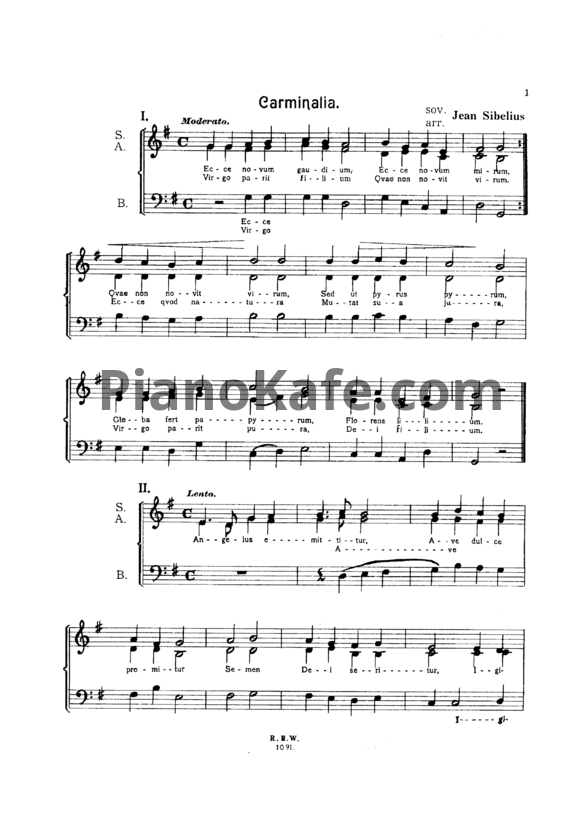 Ноты Ян Сибелиус - Carminalia` - 3 хора (JS 51c) - PianoKafe.com