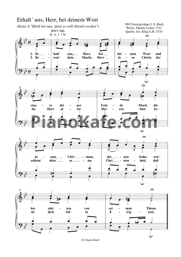 Ноты И. Бах - Erhalt' uns, Herr, bei deinem Wort (BWV 6) - PianoKafe.com