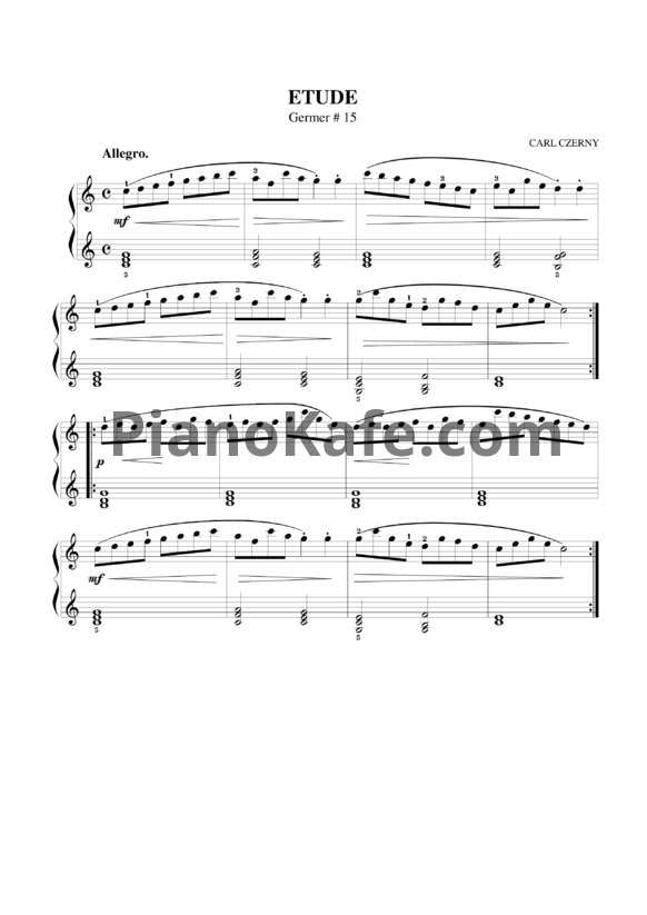 Ноты Карл Черни - Этюд №15 (Г. Гермер) - PianoKafe.com