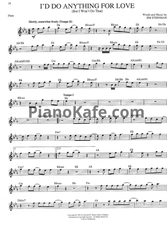 Ноты Meat Loaf - I'd do anything for love (Переложение для флейты) - PianoKafe.com