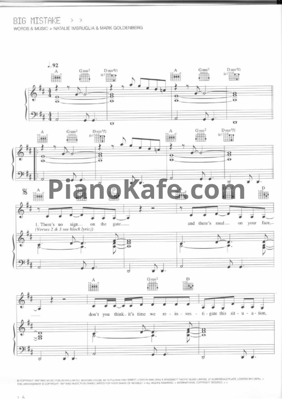 Ноты Natalie Imbruglia - Big mistake - PianoKafe.com