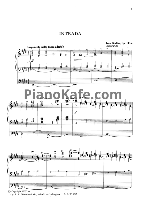 Ноты Ян Сибелиус - Интрада для органа (Op. 111a) - PianoKafe.com
