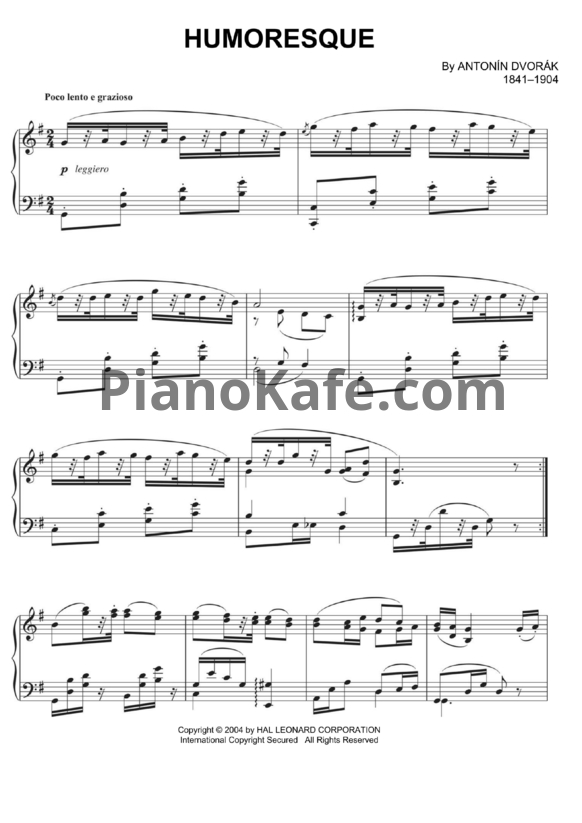 Ноты Antonin Dvorak - Humoresque - PianoKafe.com