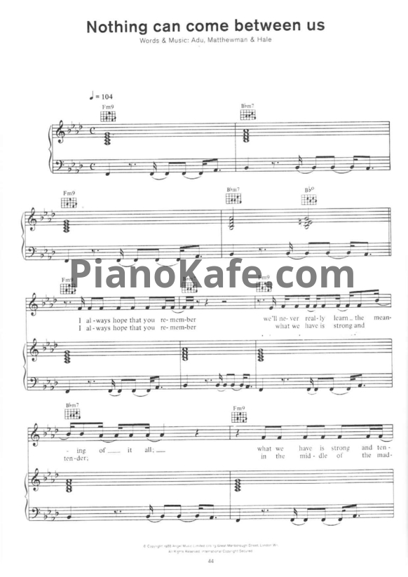 Ноты Sade - Nothing can come between us - PianoKafe.com