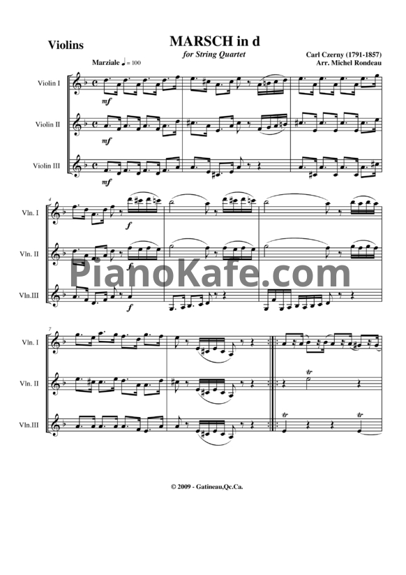 Ноты Карл Черни - Марш ре минор (для трёх скрипок) - PianoKafe.com