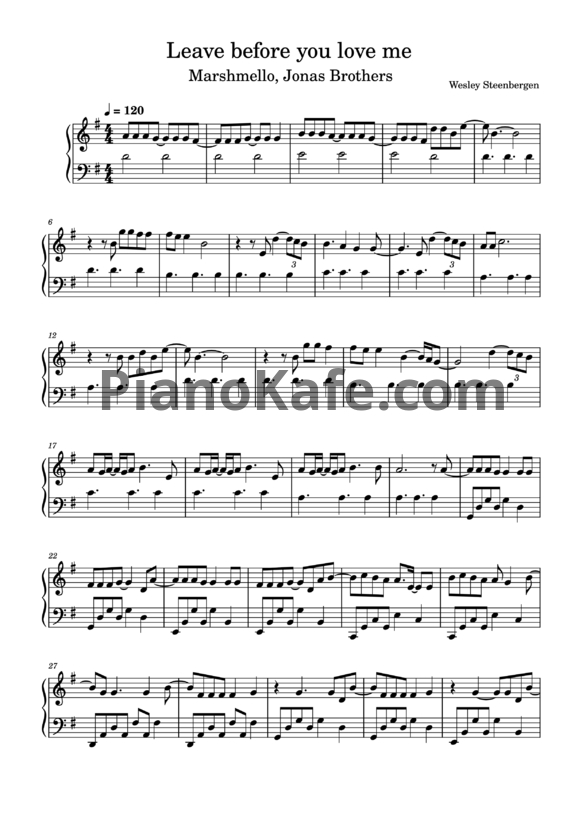 Ноты Marshmello x Jonas Brothers - Leave before you love me - PianoKafe.com