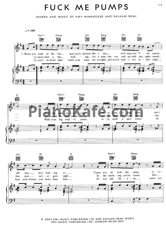 Ноты Amy Winehouse - Fuck me pumps - PianoKafe.com