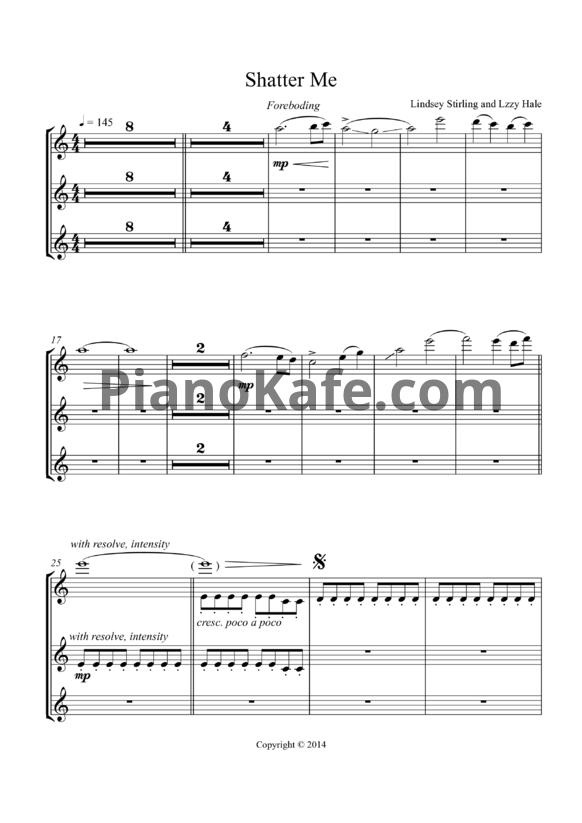 Ноты Lindsey Stirling feat. Lzzy Hale - Shatter me (Violin trio) - PianoKafe.com