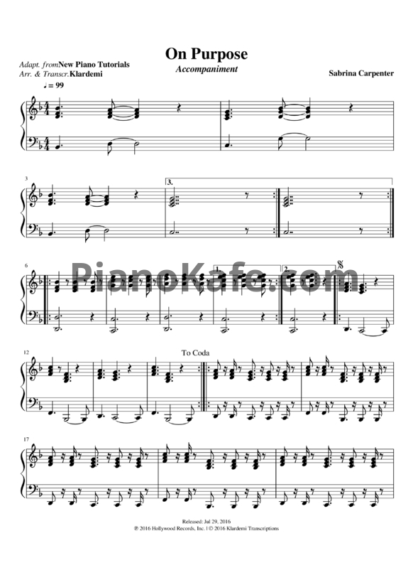 Ноты Sabrina Carpenter - On purpose (Аккомпанемент) - PianoKafe.com