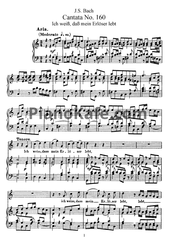 Ноты И. Бах - Кантата №160 "Ich weib, dab mein erloser lebt" (BWV 160) - PianoKafe.com