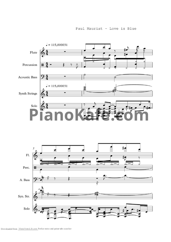 Ноты Paul Mauriat - Love is blue - PianoKafe.com