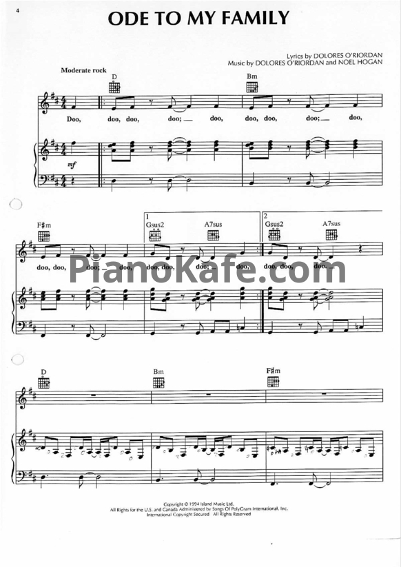 Ноты The Cranberries - Ode to my family - PianoKafe.com