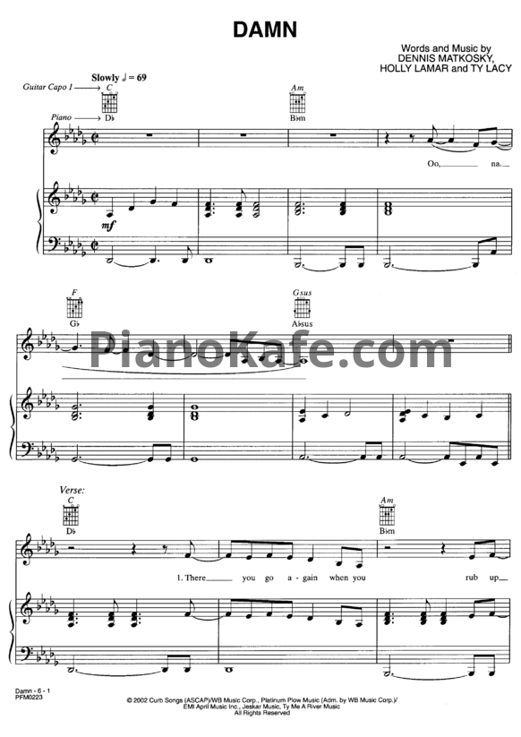 Ноты LeAnn Rimes - Damn - PianoKafe.com