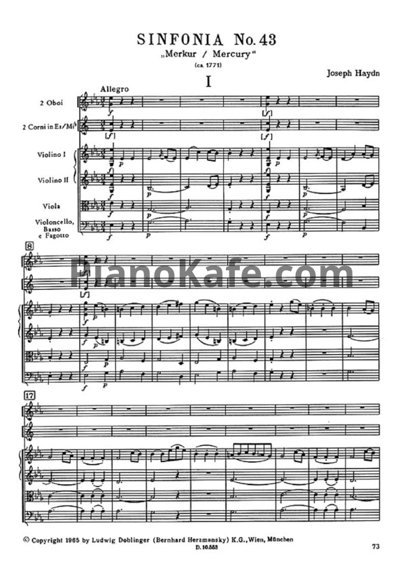 Ноты Йозеф Гайдн - Симфония №43 ми-бемоль мажор "Меркурий" (Партитура) - PianoKafe.com
