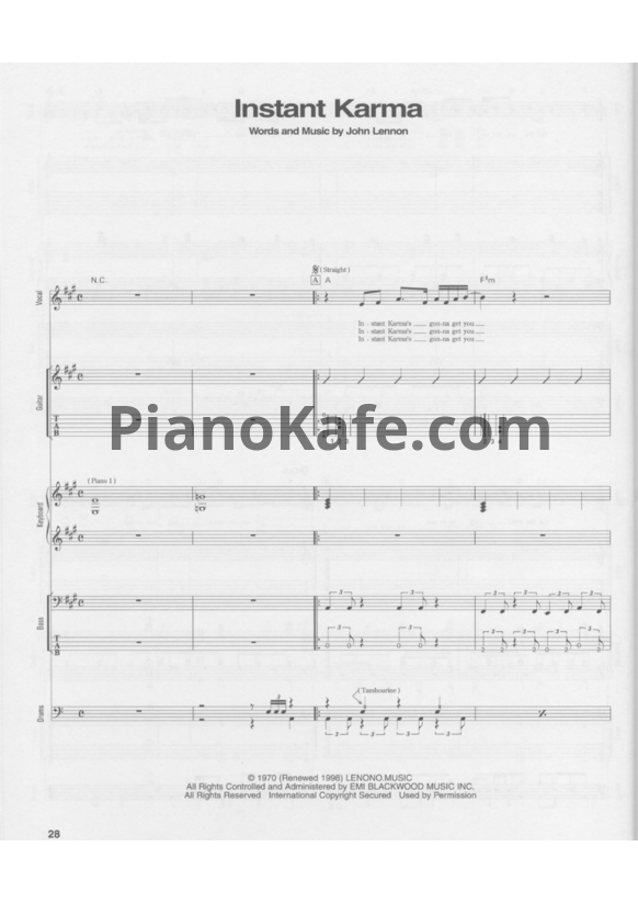 Ноты John Lennon - Instant karma (Партитура) - PianoKafe.com