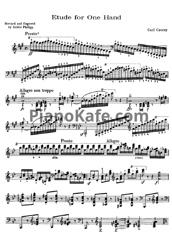 Ноты Карл Черни - Этюд для одной руки - PianoKafe.com
