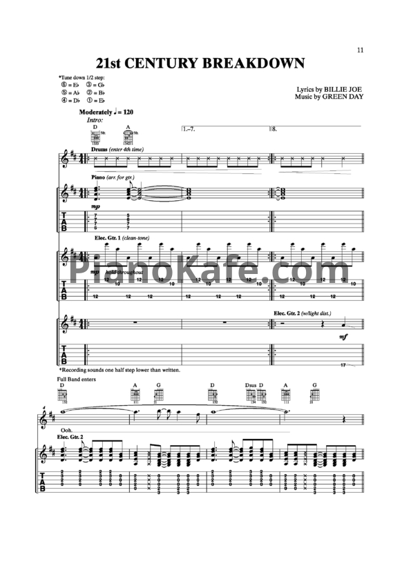 Ноты Green Day - 21 century breakdown - PianoKafe.com