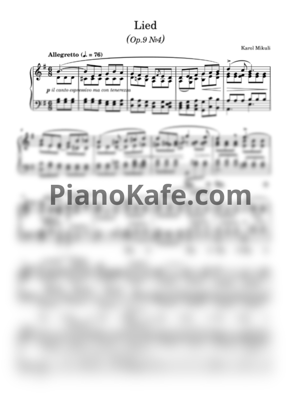 Ноты Karol Mikuli - Lied (Op. 9, №4) - PianoKafe.com