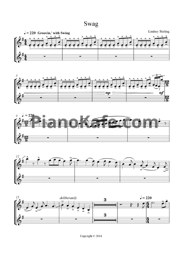 Ноты Lindsey Stirling - Swag - PianoKafe.com