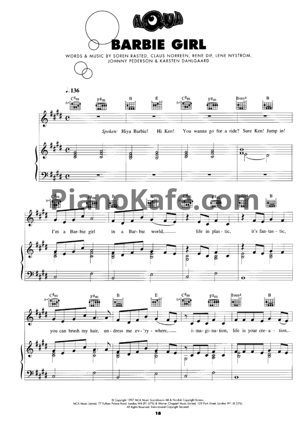 Ноты Aqua - Barbie girl - PianoKafe.com