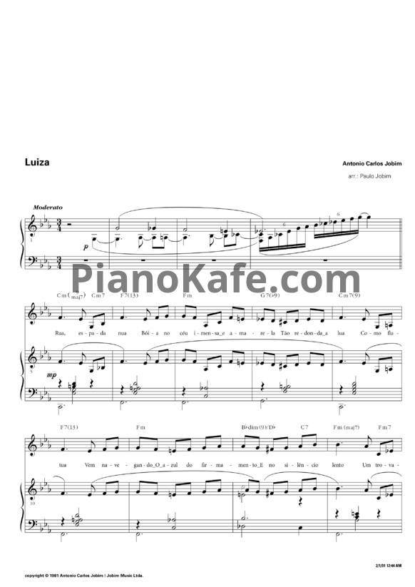 Ноты Antonio Carlos Jobim - Luiza - PianoKafe.com