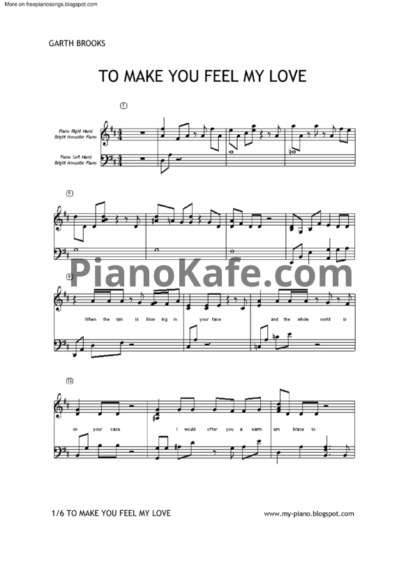 Ноты Garth Brooks - To make you feel my love - PianoKafe.com