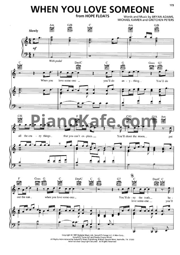 Ноты Bryan Adams - When you love someone - PianoKafe.com