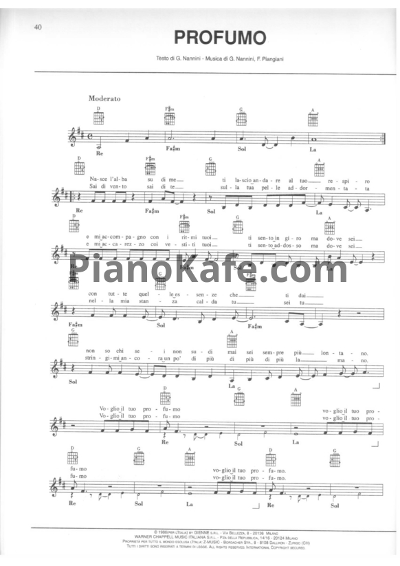 Ноты Gianna Nannini - Profumo - PianoKafe.com