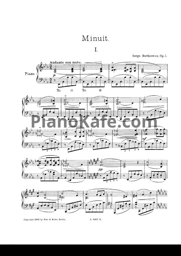 Ноты С. Борткевич - Minuit (Op. 5) - PianoKafe.com