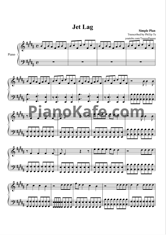 Ноты Simple Plan ft. Natasha Bedingfield - Jet Lag - PianoKafe.com