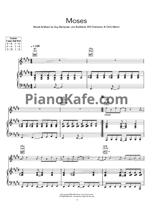 Ноты Coldplay - Moses - PianoKafe.com