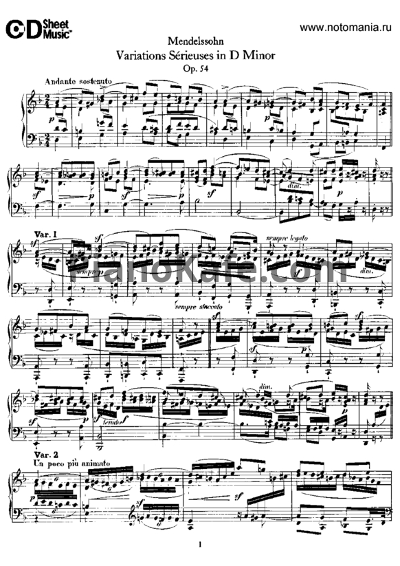 Ноты Феликс Мендельсон - Серьезные вариации (Op. 54) - PianoKafe.com
