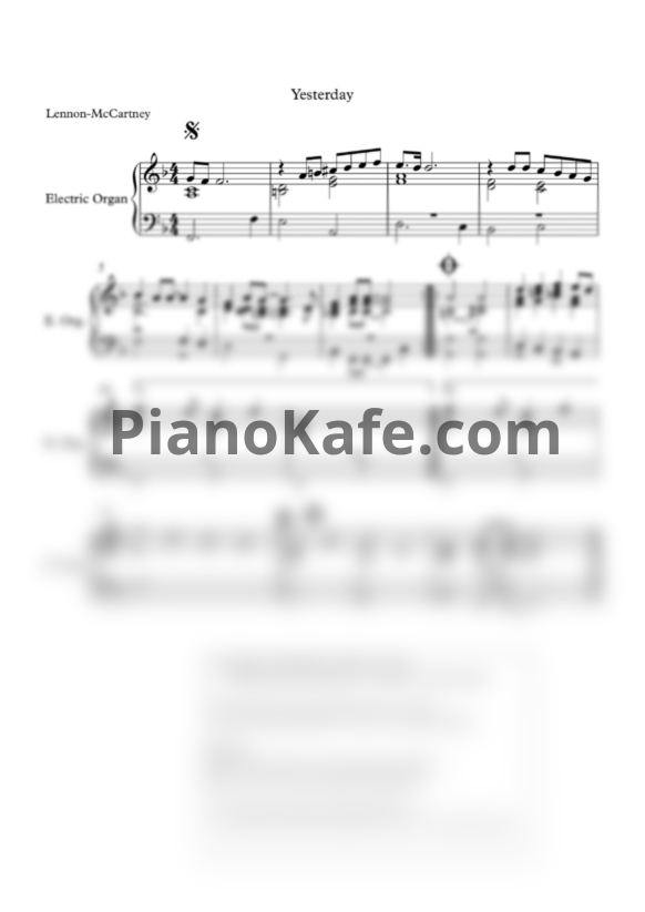Ноты The Beatles - Yesterday (Версия 2) - PianoKafe.com