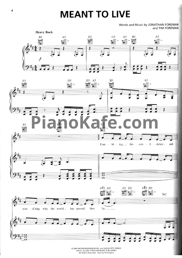 Ноты Switchfoot - Meant to live - PianoKafe.com