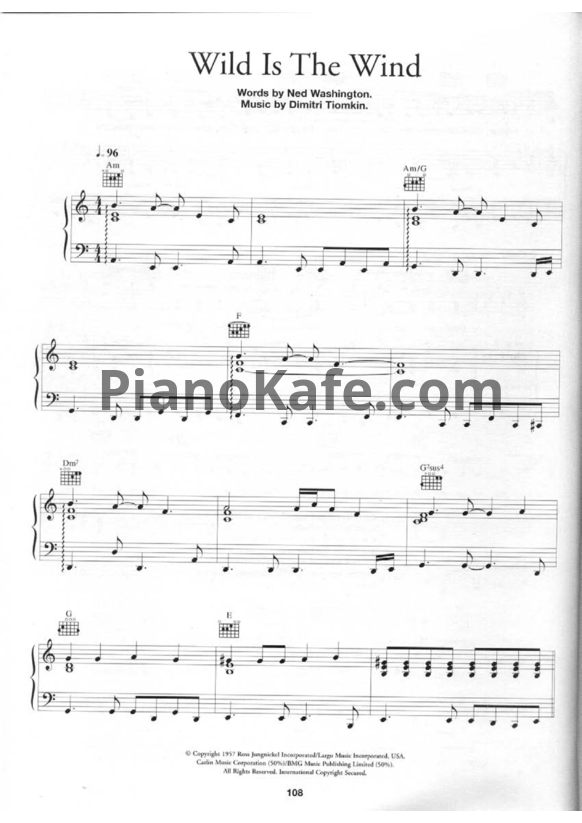 Ноты David Bowie - Wild is the wind - PianoKafe.com