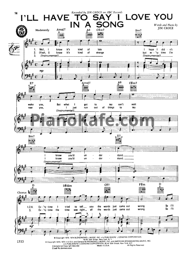Ноты Jim Croce - I'll have to say I love you in a song - PianoKafe.com