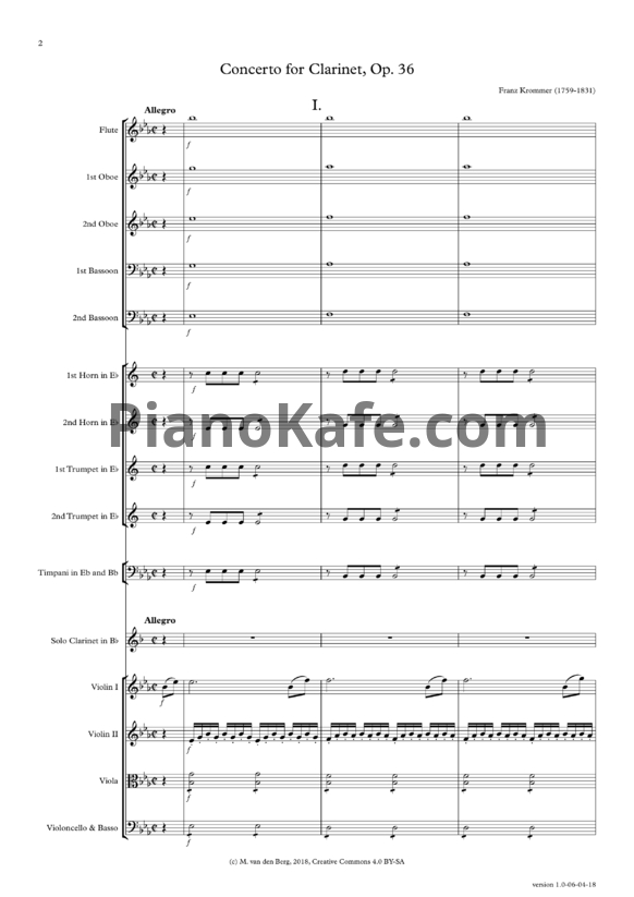 Ноты Франтишек Крамарж - Концерт для кларнета с оркестром (Op. 36, Партитура) - PianoKafe.com