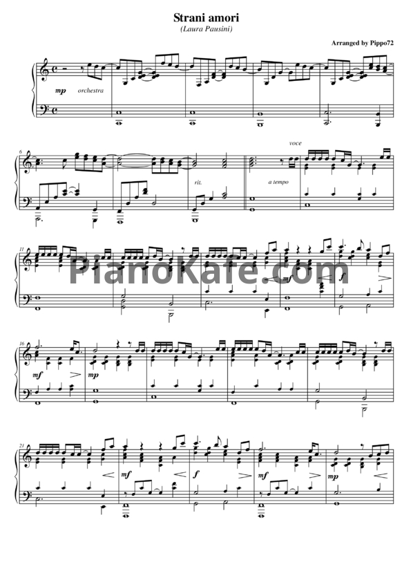 Ноты Laura Pausini - Strani amori (версия 2) - PianoKafe.com