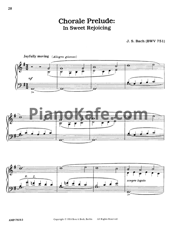 Ноты Вильгельм Кемпф, И. Бах - In dulci jubilo (BWV 751) - PianoKafe.com