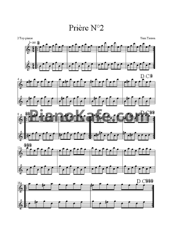 Ноты Yann Tiersen - Priere №2 - PianoKafe.com