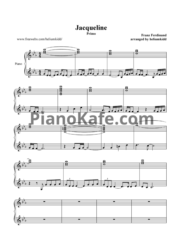 Ноты Franz Ferdinand - Jacqueline (В 4 руки) - PianoKafe.com