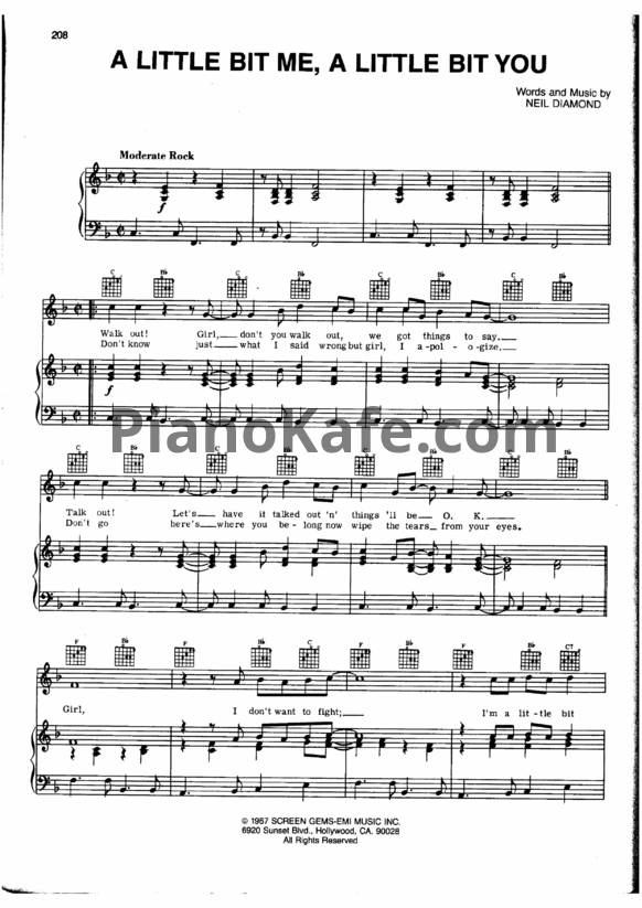 Ноты Neil Diamond - A little bit me, a little bit you - PianoKafe.com