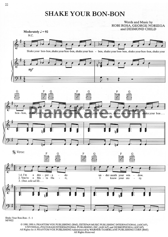 Ноты Ricky Martin - Shake your bon-bon - PianoKafe.com