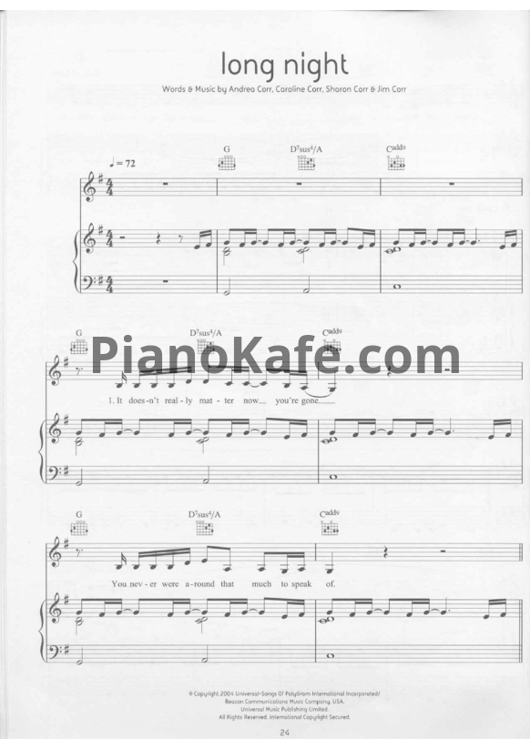 Ноты The Corrs - Long night - PianoKafe.com