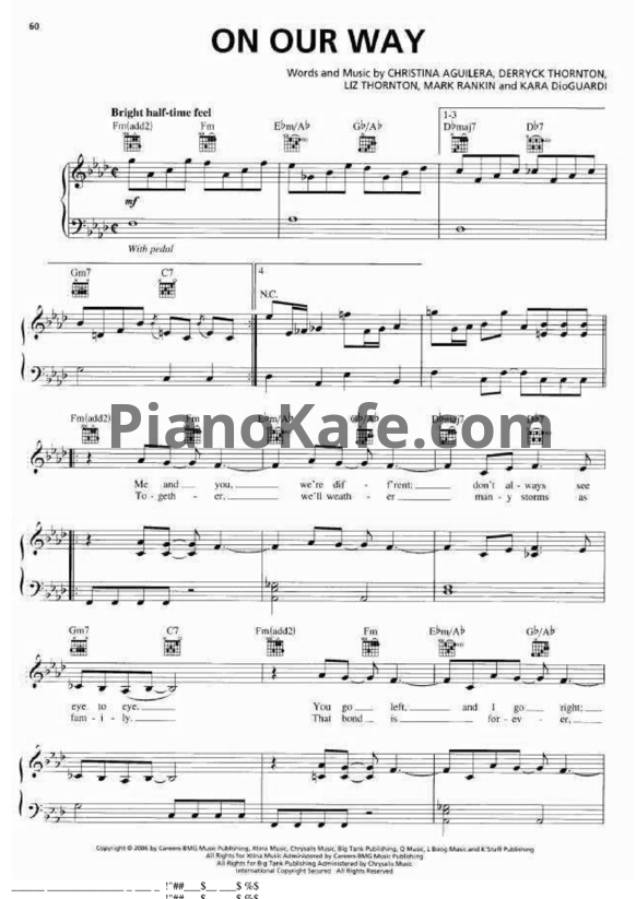 Ноты Christina Aguilera - On our way - PianoKafe.com