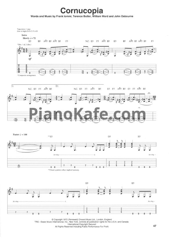 Ноты Black Sabbath - Cornucopia (Guitar tabs & Voice) - PianoKafe.com